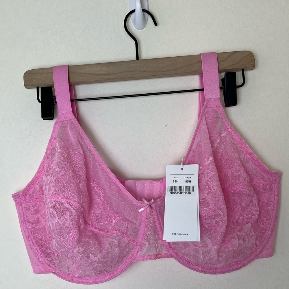 38H HSIA NWT Enchante Pink Lace Unlined Underwire Bra